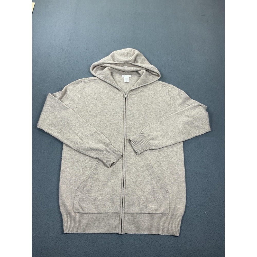 White + Warren Sweater Womens Medium Gray 100% Cashmere Hooded Full Zip Pockets